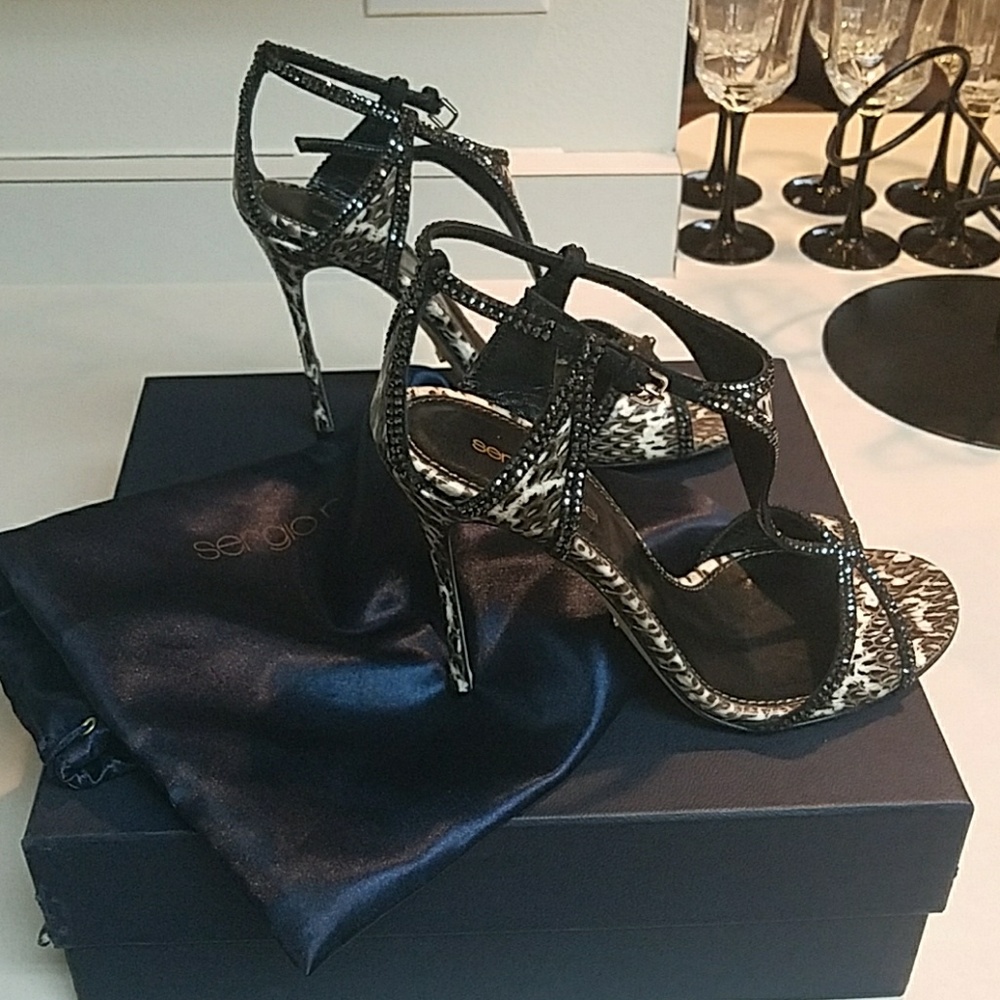 Sergio Rossi snakeskin and crystal embellished san